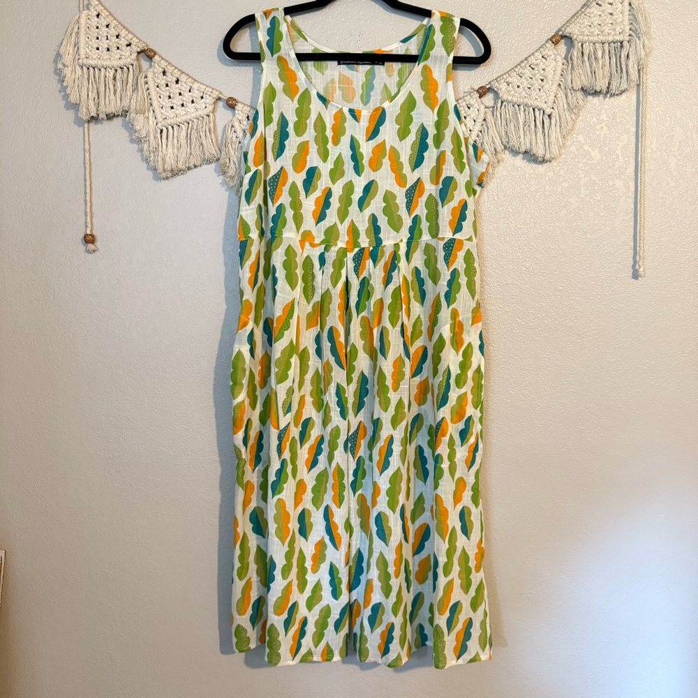 Gudrun Sjödén White Green Blue Leaf Organic Cotton Dress‎